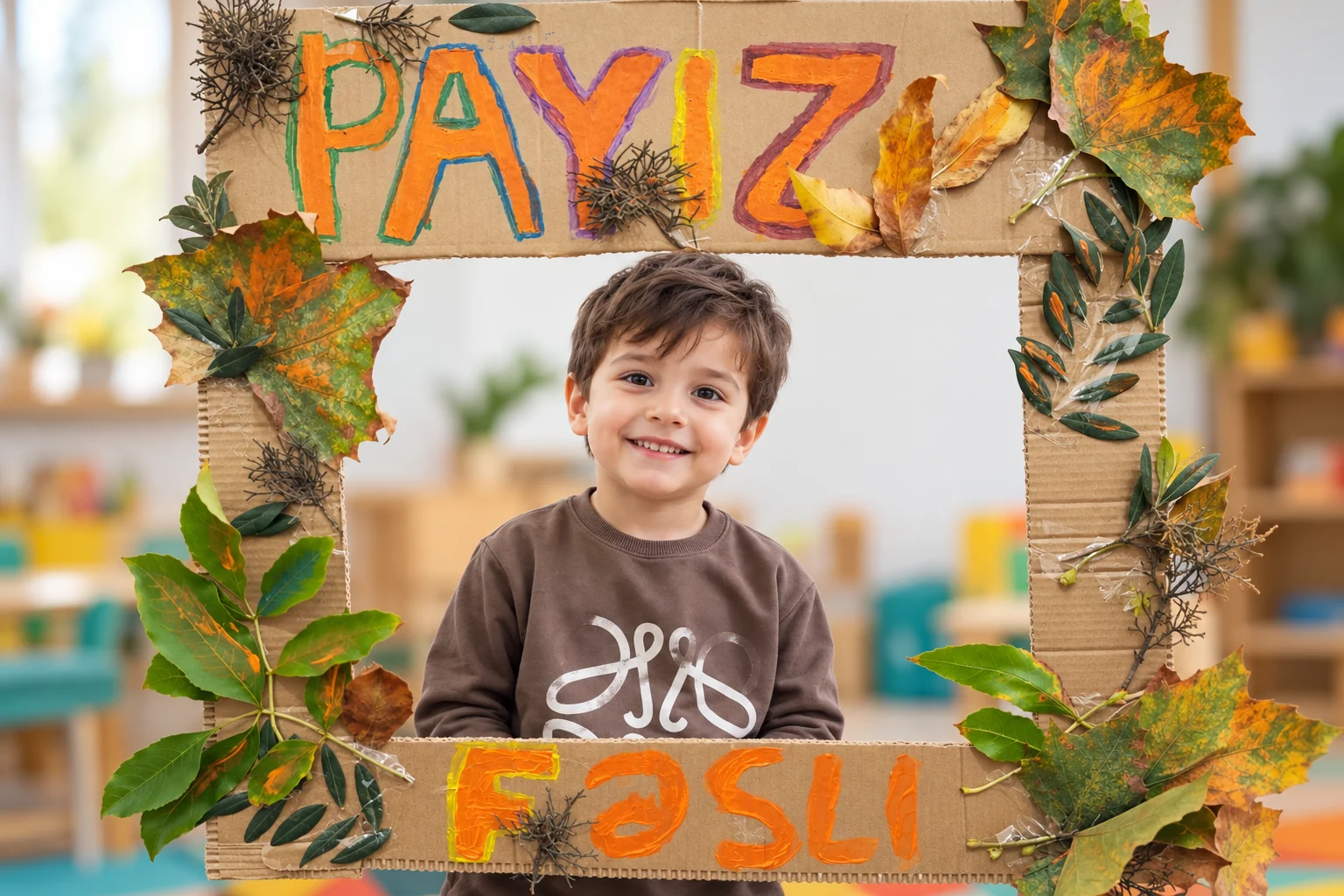 Gülümsəyən uşaq payız yaradıcılıq oyununda iştirak edir.